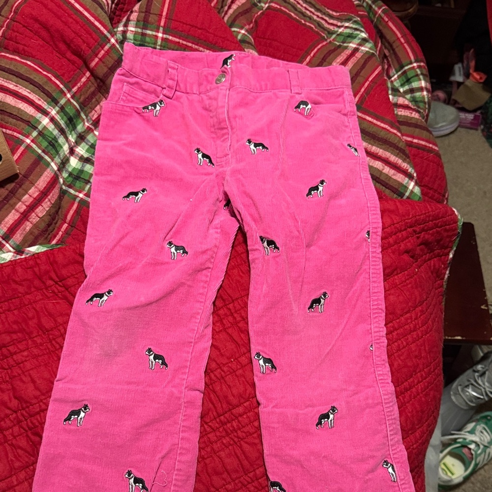 Lilly Pulitzer Pink Corduroy Pants with Dog Pattern